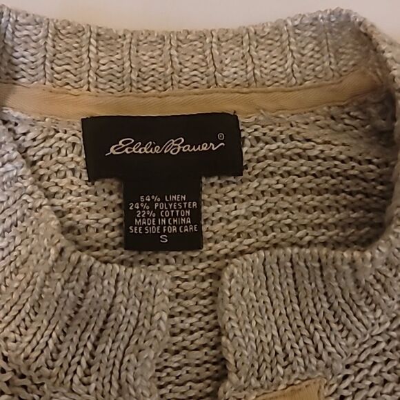 ⭐️EDDIE BAUER Linen Blend Crocheted Cardigan small - Picture 6 of 9